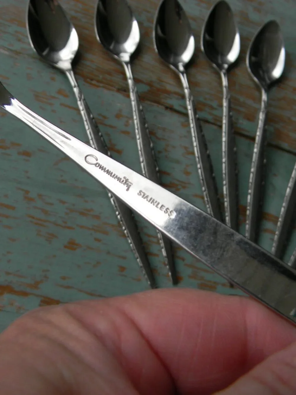 Oneida Community VENETIA Stainless LONG ICED TEA SPOONS   Flatware SET 8 LOT